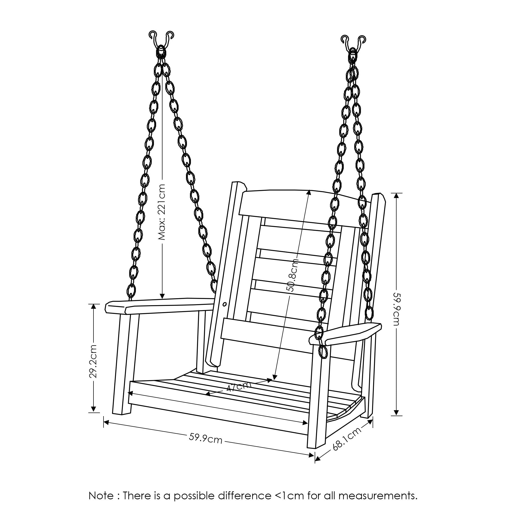 Furinno Tioman Hardwood Hanging Porch Swing with Stand in Teak Oil, Natural