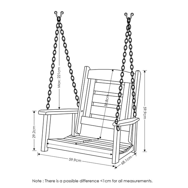 Furinno Tioman Hardwood Hanging Porch Swing with Stand in Teak Oil, Natural
