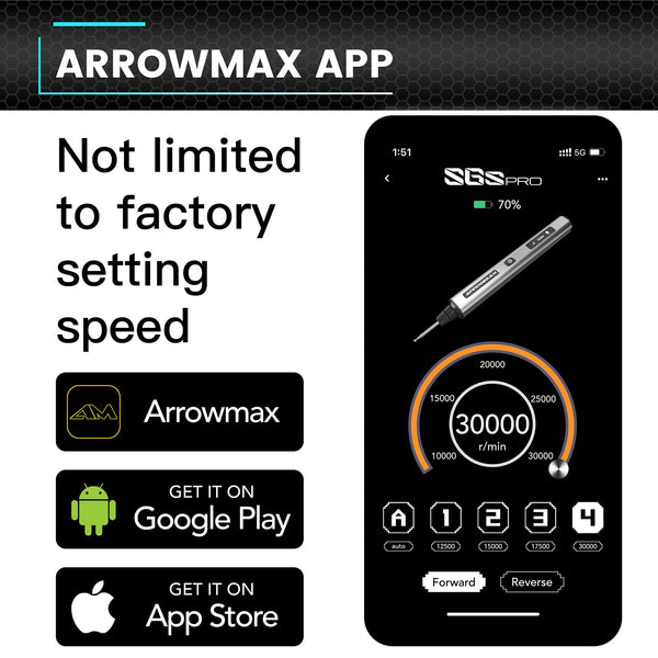 ARROWMAX Smart Mini Electric Engraving Pen, HollowCup Motor, 42 Bits with Aluminum Case, OLED, Magnetic Charge, Mini Rotary Tool, Cordless Engraving Pen for Metal, Wood, Glass and Plastic (SGS MAX)