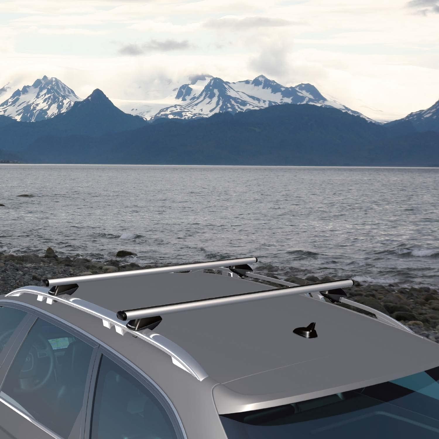 COWVIE 135cm Roof Rack Cross Bars, Adjustable Aluminum Roof Bars, Fits Most Existing Raised Side Rails with Gap - White