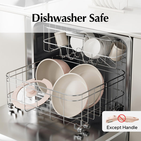 Redchef Ceramic Pots and Pans Set Non Stick, 16 pcs Nonstick Cookware Set with Detachable Handle, Non Toxic, PFAS PFOA & PTFE Free, RV Ceramic Cookware Set for Camping, Oven Safe (Pink)