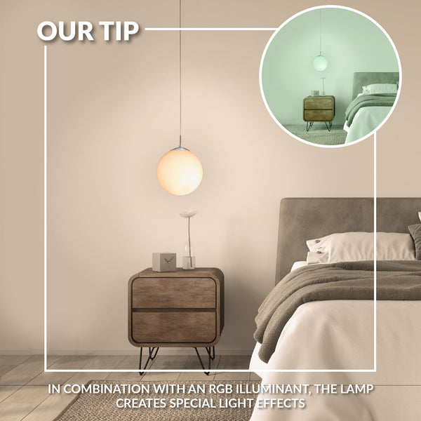 EGLO Rondo Pendant Lamp, Matt Steel and White Opal Matt Glass Ceiling Light, Dinning and Living Room Hanging Lighting, E27 Socket,  9.8 inches, Satin