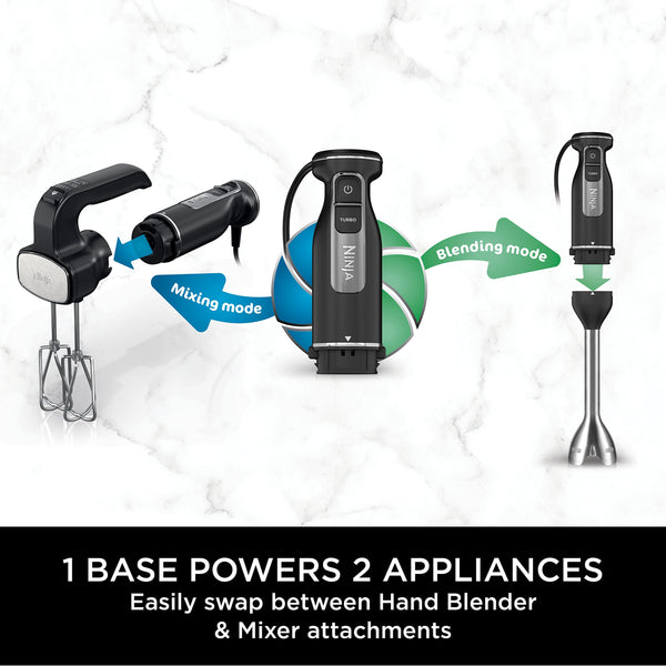 Ninja Foodi 3-in-1 Hand Blender, Hand Mixer & Chopper, Food Processor with 3 Attachments, 850W Powerbase, Immersion Blender, 5 Mixing Speeds, 2 Blending Speeds, 1.5m Cord, Black CI100UK