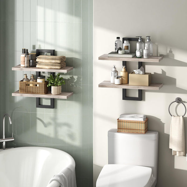HOOBRO Floating Shelves, Wall Shelves Set of 2, Wall Mounted Storage Shelves 2-Tier, Wall Display Racks, Hanging Bathroom Shelves, for Kitchen, Living