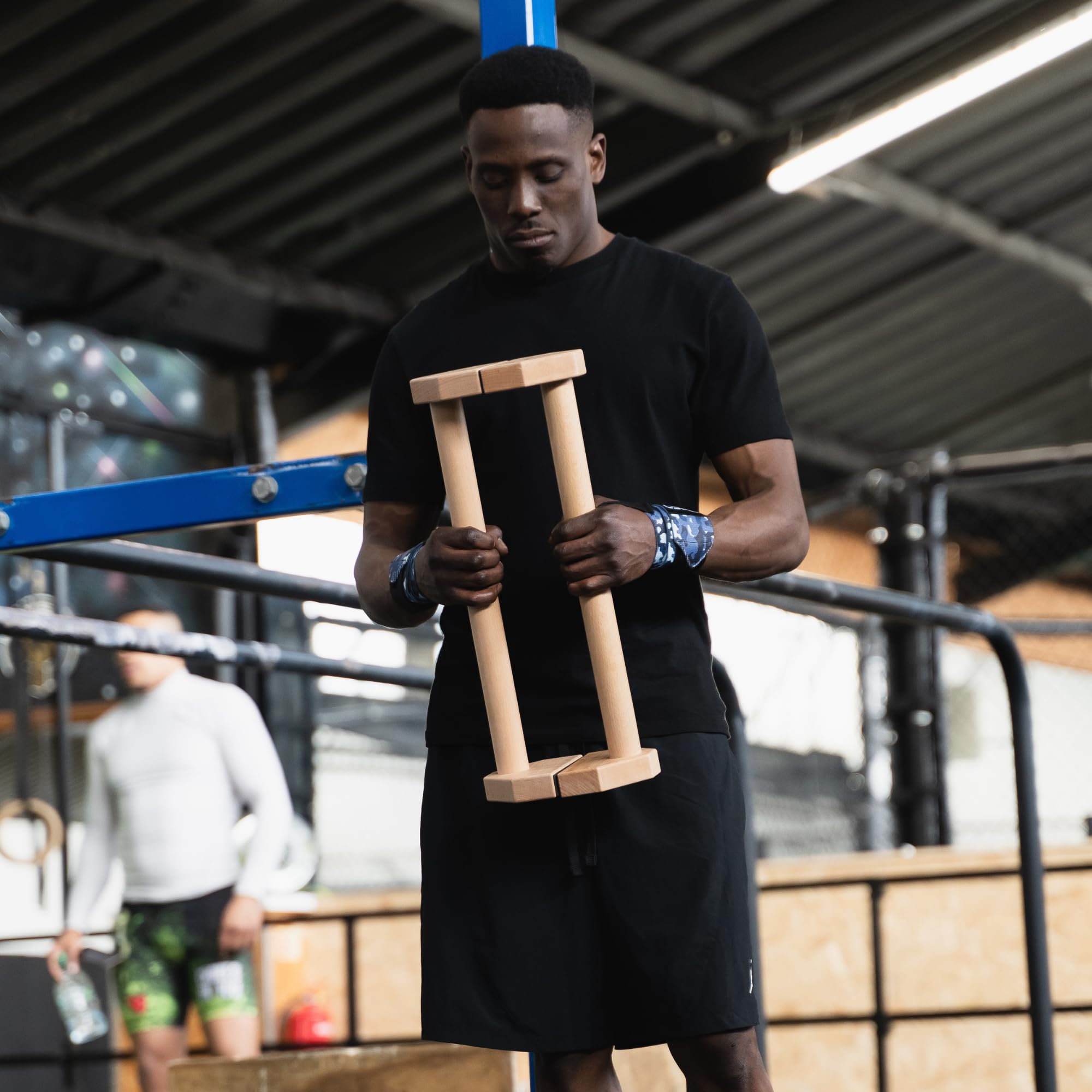 CALI SPORTS Calisthenics Wood Parallettes Bars | Push Up Bar That Will Not Slip or Wobble | Wrist Wraps Included (Long)