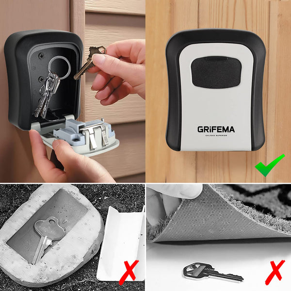 GRIFEMA Key Safe Wall Mounted Police Approved, Lock Box Outdoor 4 Digit Combination, Heavy Duty Waterproof Key Cabinet for Home Garage School Airbnb GA1003-1, Gray, External dimensions: 115x95x40mm