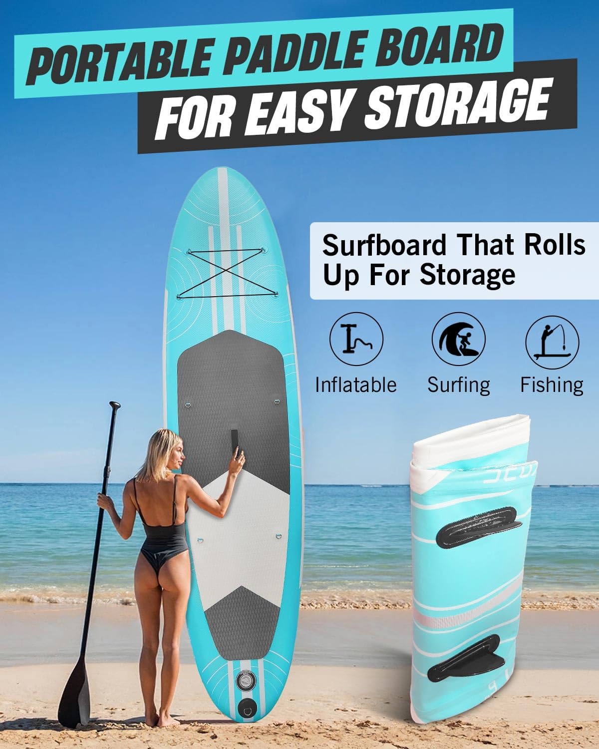 Inflatable Stand Up Paddle Board 10'6"×31"×6"", Max 140KG Load SUP Paddle Board with Accessories Waterproof Cell Phone Bag, Excellent Paddleboards for Adults/Youth/Beginners/Advanced/Water yoga