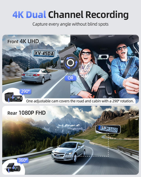 Dash Cam Front and Rear, 4K Dashcam with 64GB SD Card, 1.5'' IPS Display Dual Car Camera with 5GHz Wi-Fi, 24/7 Parking Mode, G-Sensor, Night Vision, 170° Wide Angle, Loop Recording, App Control