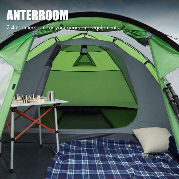 Portal 3-4 Man Tent with Porch, Camping Tent for 3 to 4 Persons with Sewn-in Groundsheet, 4000mm Waterproof Family Tent with Bedroom, Lightweight Dome Tent for Outdoor Garden Backpacking Hiking