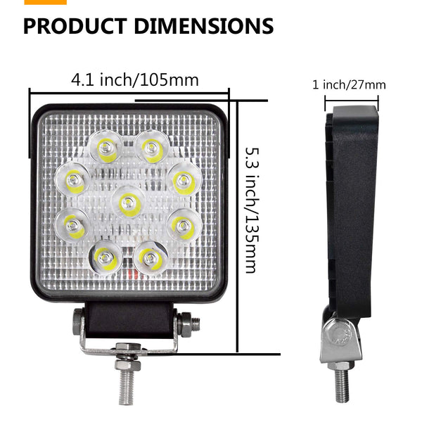 RIGIDON 2 Pcs Square Led Work Light, 4 inch 48W Spot Beam, 12V 24V Driving Lights Lamp for Car Off road Boat Truck 4x4 SUV ATV Tractors Excavator, 6000K White, Fog Lamp