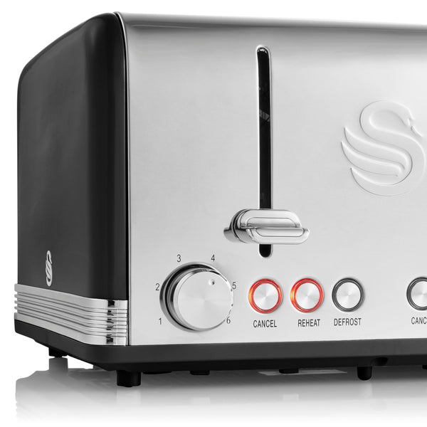 Swan ST19020GRN Retro 4-Slice Toaster with Defost/Reheat/Cancel Functions, Cord Storage, 1600W, Retro Grey