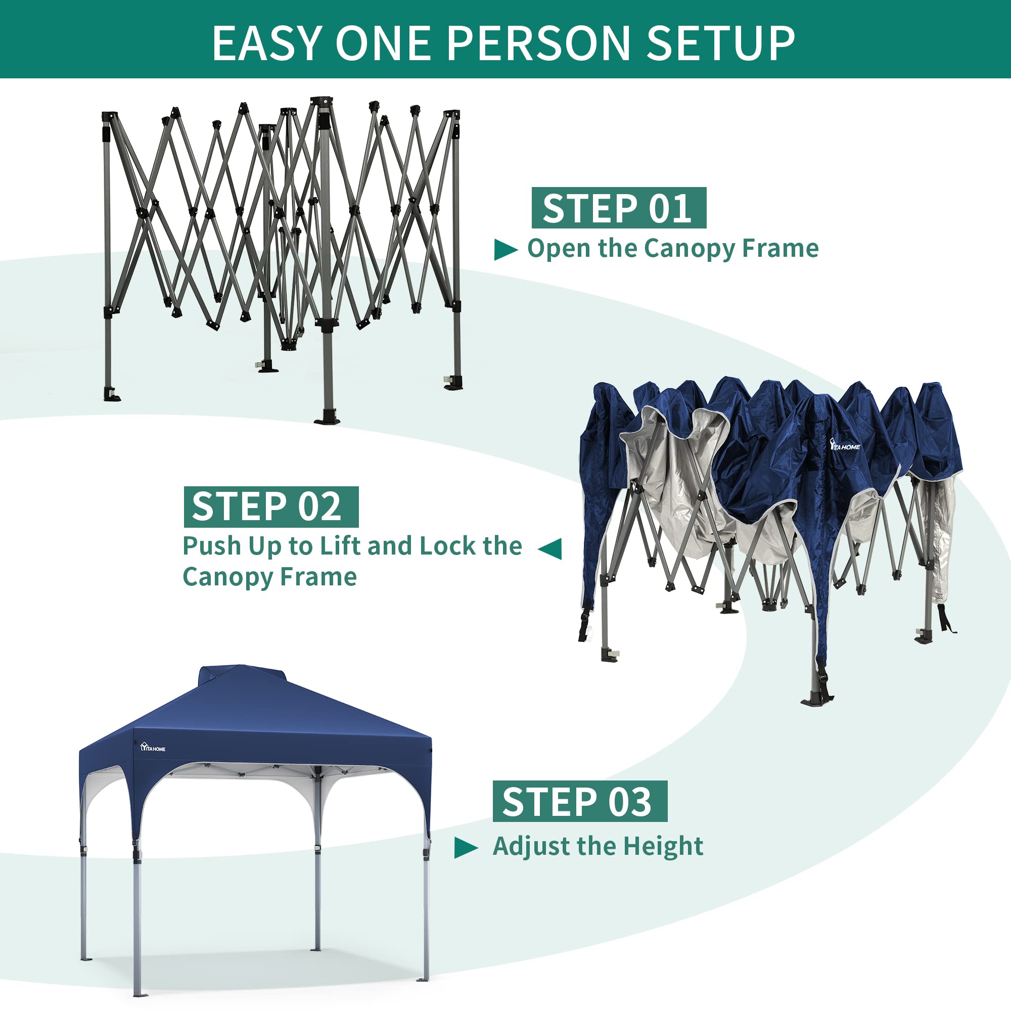 YITAHOME 2.5x2.5M Instant Heavy Duty Pop Up Gazebo, Waterproof Folding Garden Camping Party Tent Canopy Marquee with Roller Bag for Patio Markets Beach