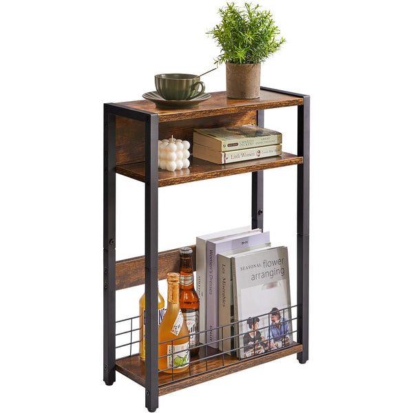 IBUYKE Narrow Side Table with Storage Shelf, 3 Tier End Table,Small Nightstand with Magazine Rack,Telephone Table for Small Spaces,for Living Room,