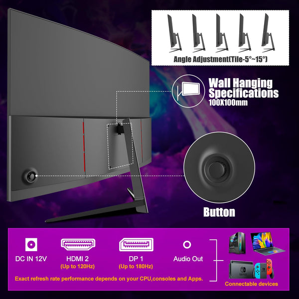 Curved Monitor 27 Inch 100Hz, PC Gaming Monitor with Speakers, AMD FreeSync Full HD 1080p Ultra-Thin Zero Frame Display for Home Office Business