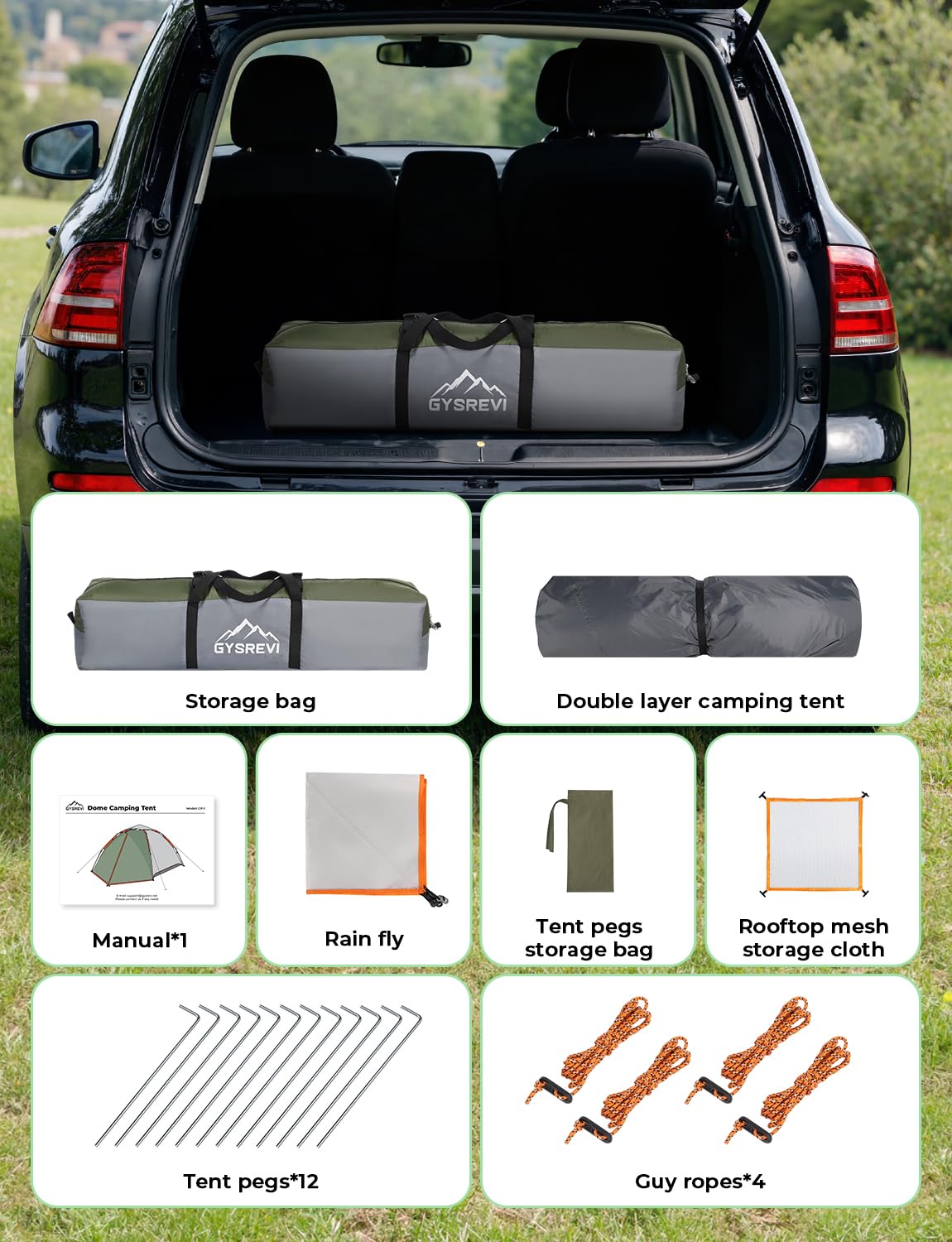 Gysrevi Camping Tent, 3 Man Instant Pop Up Tent Waterproof, Large Double Layer Automatic Dome Tent, Outdoor Backpacking Tents for Camping