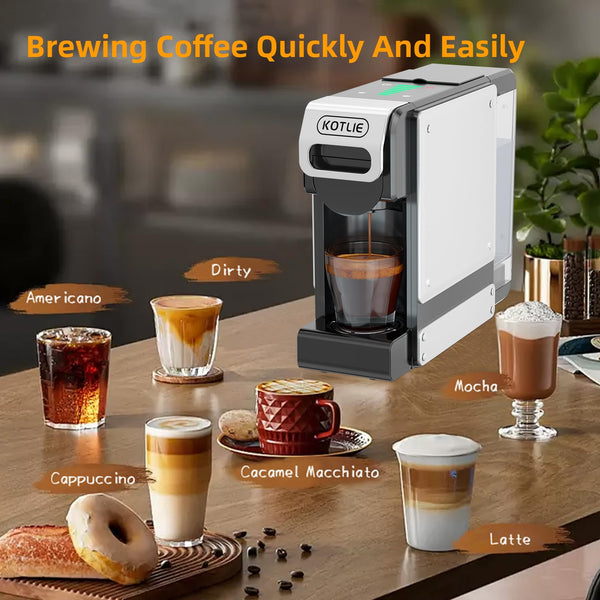 19BAR Multifunction Coffee Capsule Machine for Nespresso Original/Dolce Gusto/Lavazza MIO Coffee Pods and Ground Coffee, Smart Automatic Small Espresso Coffee Pods Machines, 1L, 1450W (BLACK-UK)