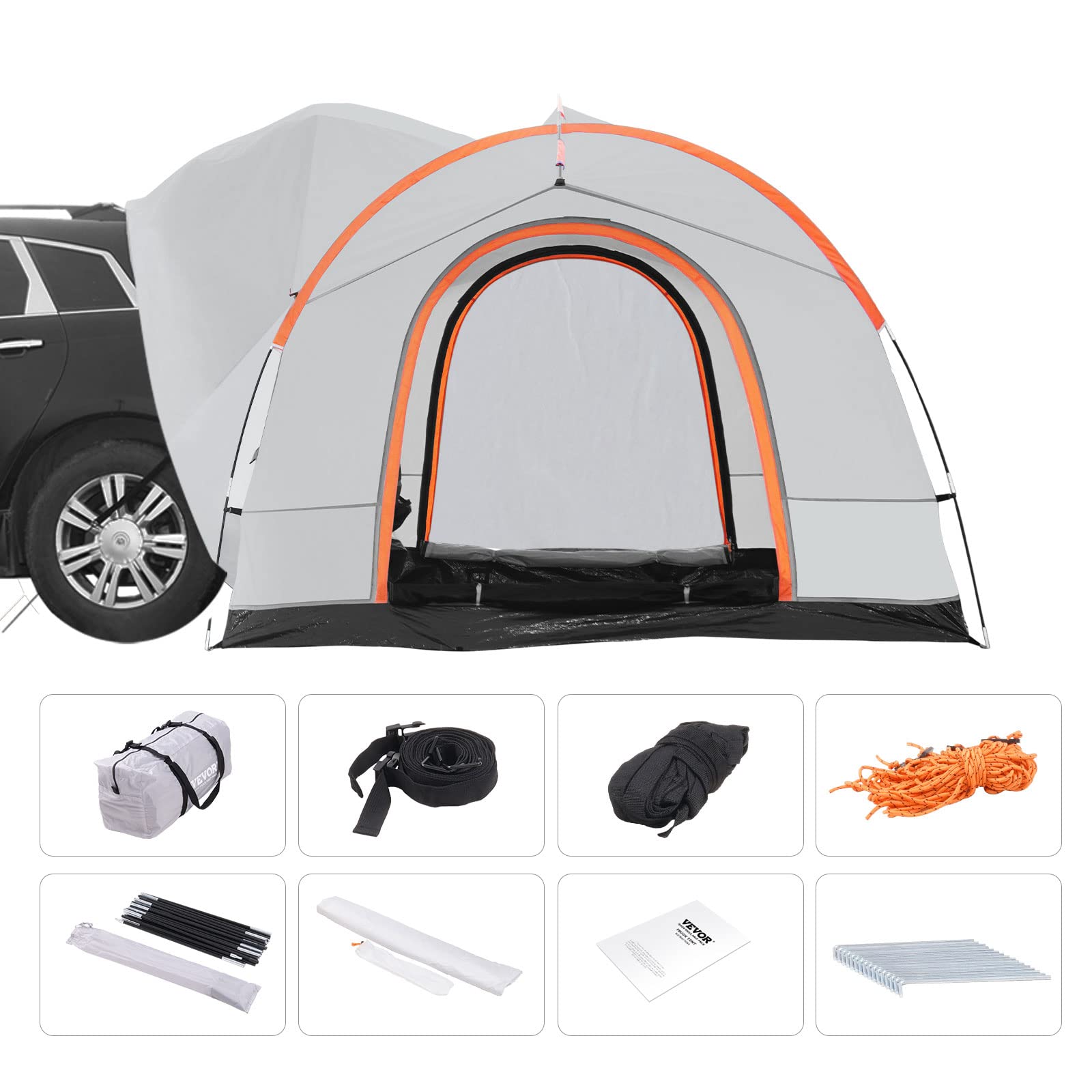 VEVOR Waterproof PU2000mm Spacious Double Layer Design, SUV Camping Tent with Shade Awning and Mesh Windows, Includes Rainfly and Storage Bag