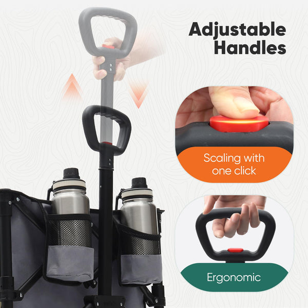 Sekey 332L Folding Festival Trolley with Expandable Tailgate, Patented Design Beach Cart - Diamond Collapsible, Wide All-Terrain Wheels, Brake, 350LB Load Capacity Heavy Duty Wagon for Camping, Black