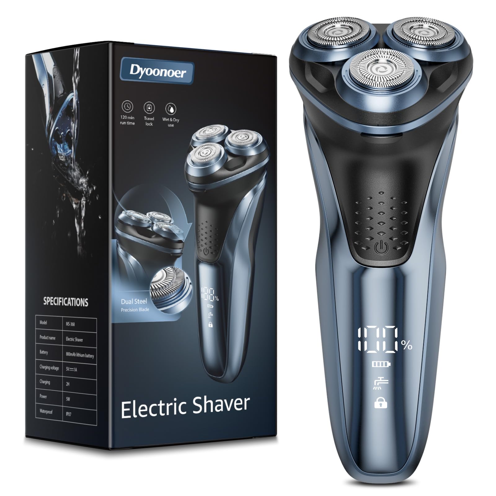Head Shavers for Men, Dyoonoer Waterproof Cordless Head Shavers for Bald Men, Rechargeable 7D Flexible Electric Head Shaver with Magnetic Blade Head, Wet Dry Use Rotary Head Shaver with LED Display