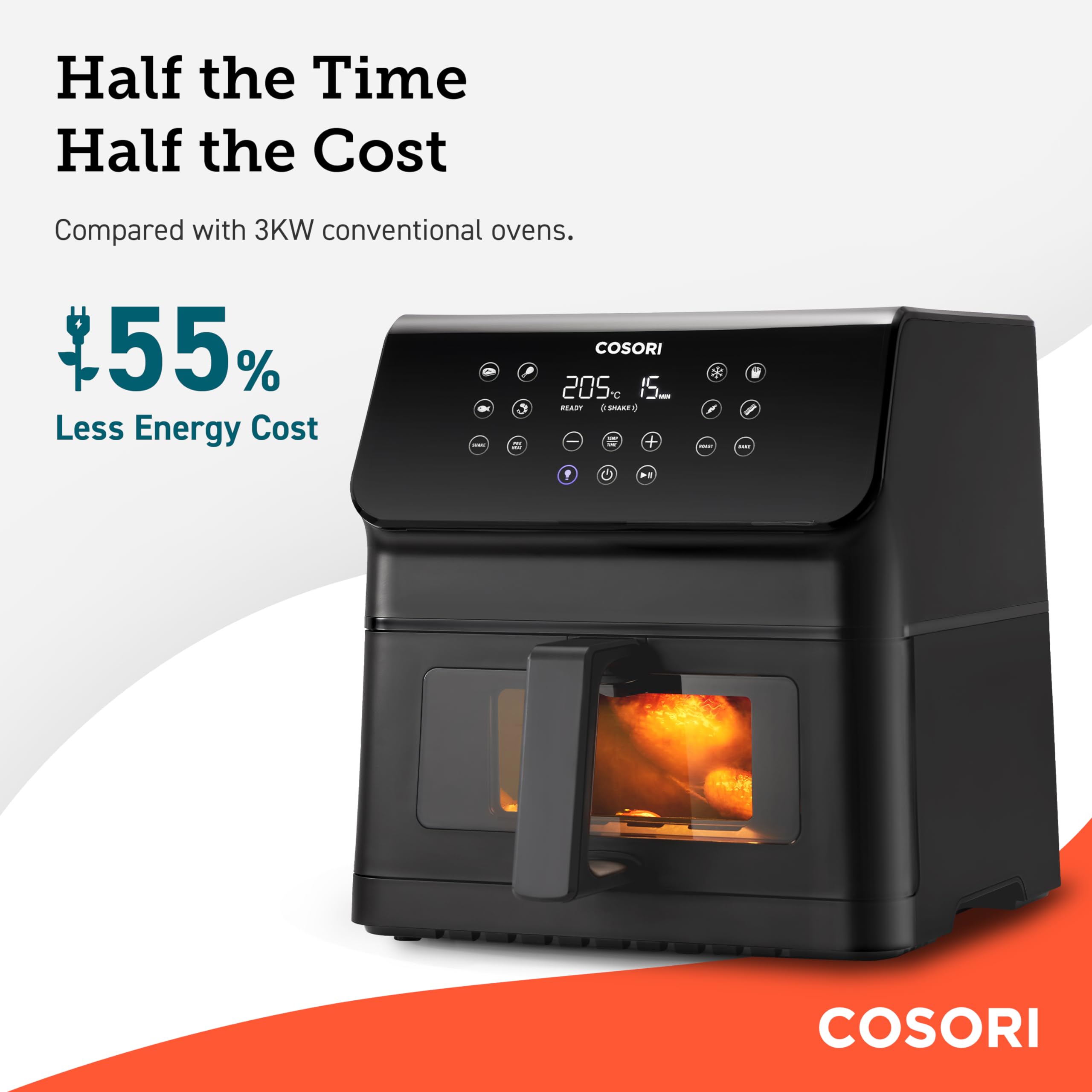 COSORI Smart Air Fryer Oven Dual Blaze 6.4L, Double Heating Elements, Cookbook, No Shaking & No Preheating, APP Control, 12 Functions, Air Fry, Roast, Bake, Reheat, Dishwasher Safe