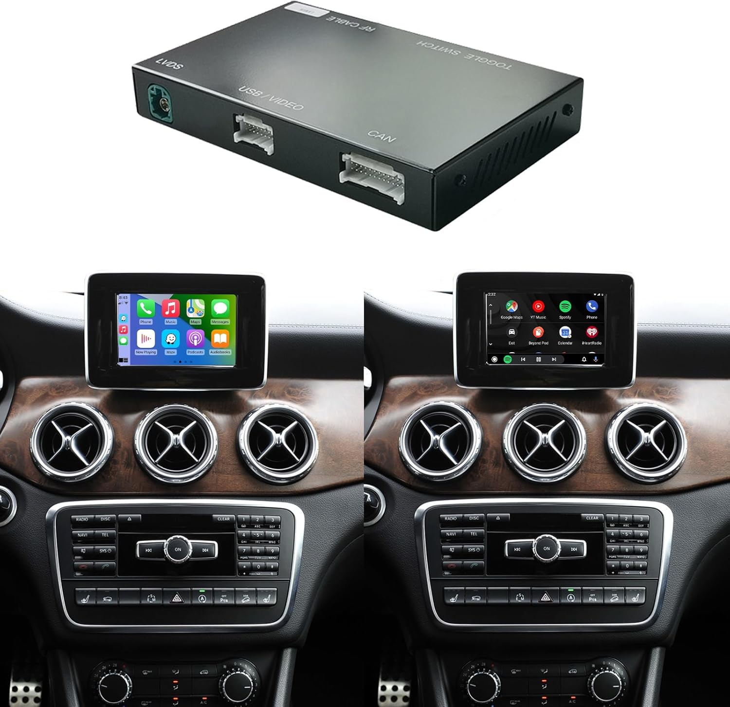Road Top Wireless Carplay Retrofit Kit Decoder for Mercedes Benz A/B/C/GLK/GLA/GLC/GLS/ML/GL/SLK/E/G/V Class 2011-2015 Year with NTG4.5/4.7 System, Compatible with Apple Carplay & Android Auto