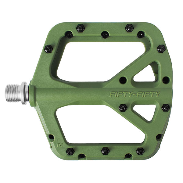 FIFTY-FIFTY Mountain Bike Pedals, Non-Slip MTB Nylon Composite, 9/16" Bicycle Pedals, Lightweight and Wide Flat Platform (Olive Green)
