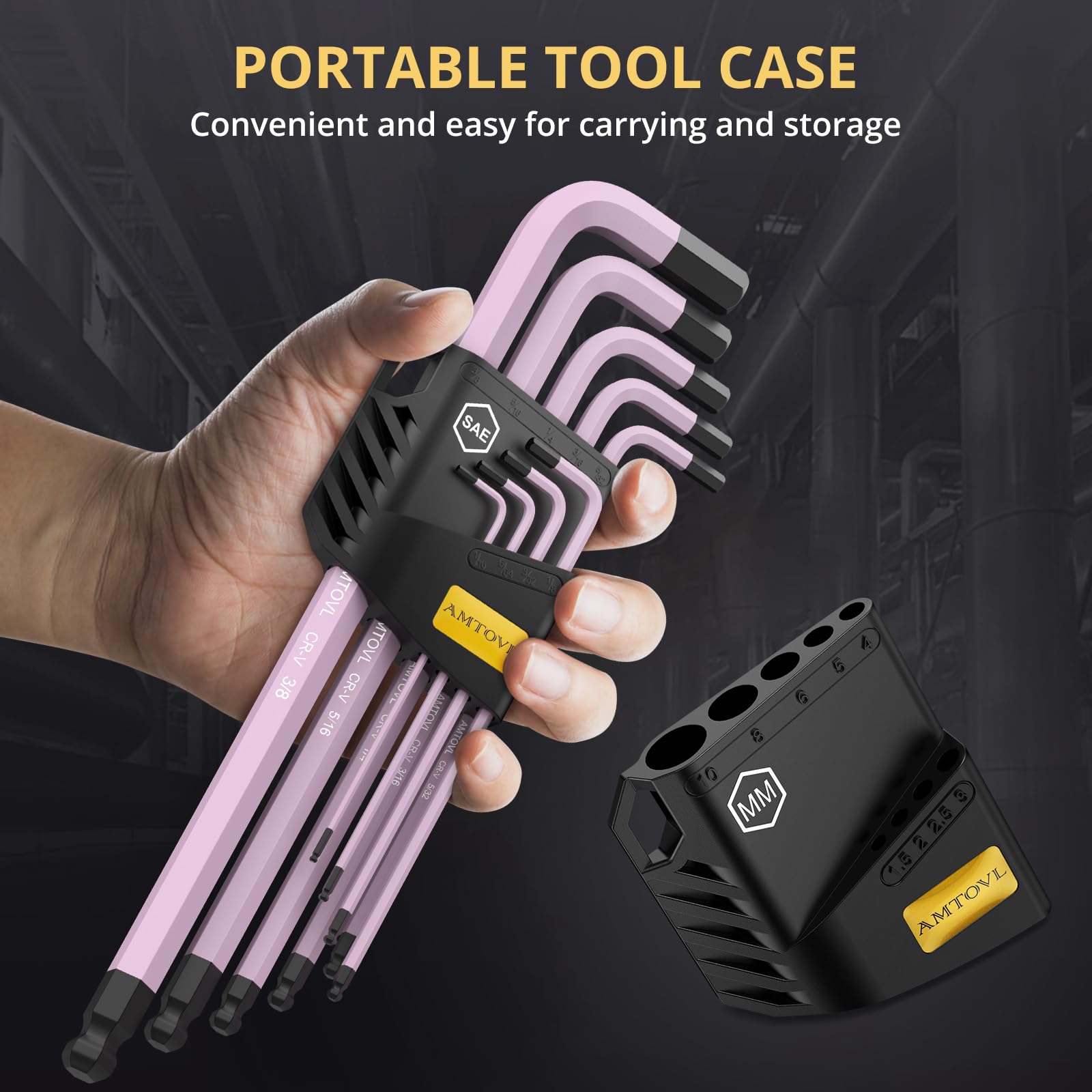 AMTOVL Hex Key Set, Allen Wrench Set, 18PCS Metric and SAE Allen Key Set Extra Long with Ball End T-Handle CRV & S2 Steel 1.5mm-10mm, 1/16-3/8