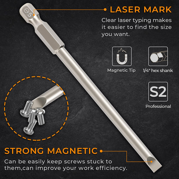 Hakkin 12PC Screwdriver Bits Set - S2 Steel, Magnetic, 3 Inch Slotted & Phillips, 1/4" Hex Shank for Power Screwdriver, Drill, Impact Driver