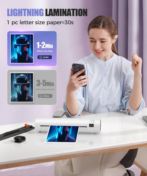 A4 Laminator Machine with 40 Laminating Pouches, Paper Trimmer, Corner Rounder, Thermal Laminator Hot and Cold Modus ABS Jam Release 80-125Micron 280mm/min for Home Office School Studio Bar