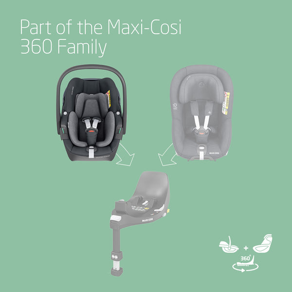 Maxi-Cosi FamilyFix 360 i-Size Base, Rotating Car Seat System, 360 Swivel ISOFIX Base, 0-4 Years (40-105 cm), One-Hand FlexiSpin Rotation, TravelSafe Rotation Control, Click & Go, Black