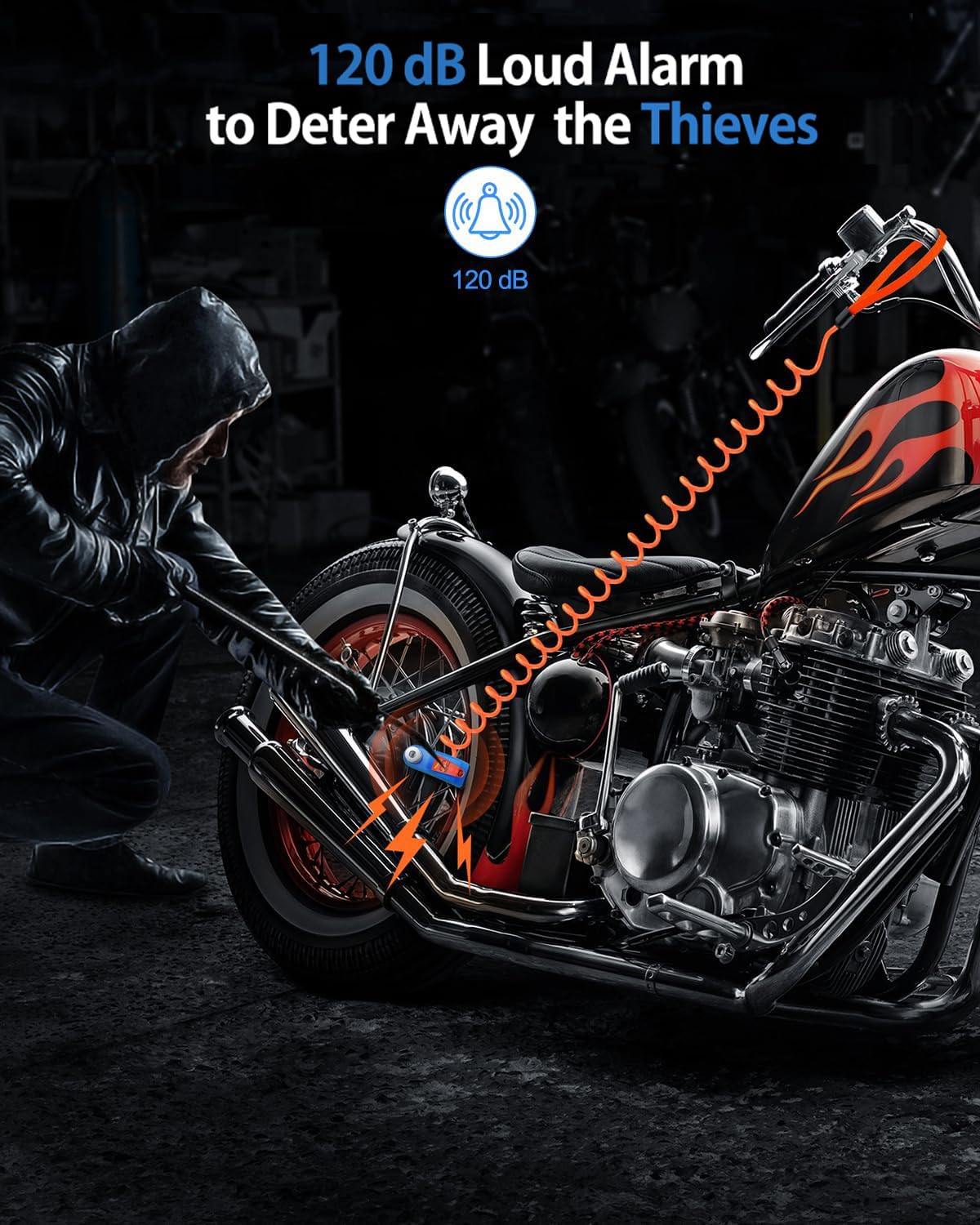 ZEXMTE Motorbike Disc Lock with Alarm, Rechargeable 120dB Anti-Theft Alarm with 5.9 FT Reminder Cable, Heavy-duty Motorcycles Locks Waterproof Disc Lock for Motorcycle, Bike, Scooter, E-Bike