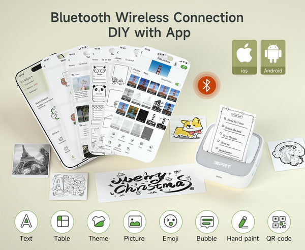 iDPRT Mini Portable Sticker Thermal Printer for Study Notes Pictures DIY Labels, Study Notes, Photos