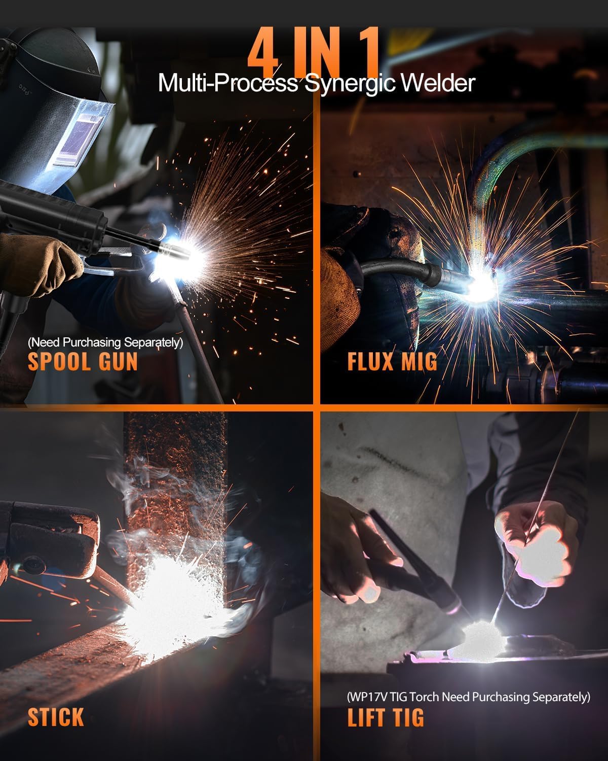 HITBOX 200A Portable MIG Welder 240V, Gasless 4-in-1 Digital Upgraded MIG/Flux Core/ARC/Lift TIG/Spool Gun Inverter Welding Machine with Ultra LED Display (HIM200)