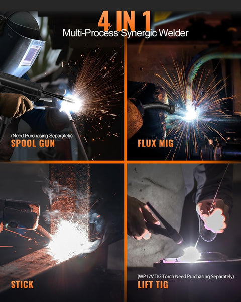 HITBOX 200A Portable MIG Welder 240V, Gasless 4-in-1 Digital Upgraded MIG/Flux Core/ARC/Lift TIG/Spool Gun Inverter Welding Machine with Ultra LED Display (HIM200)