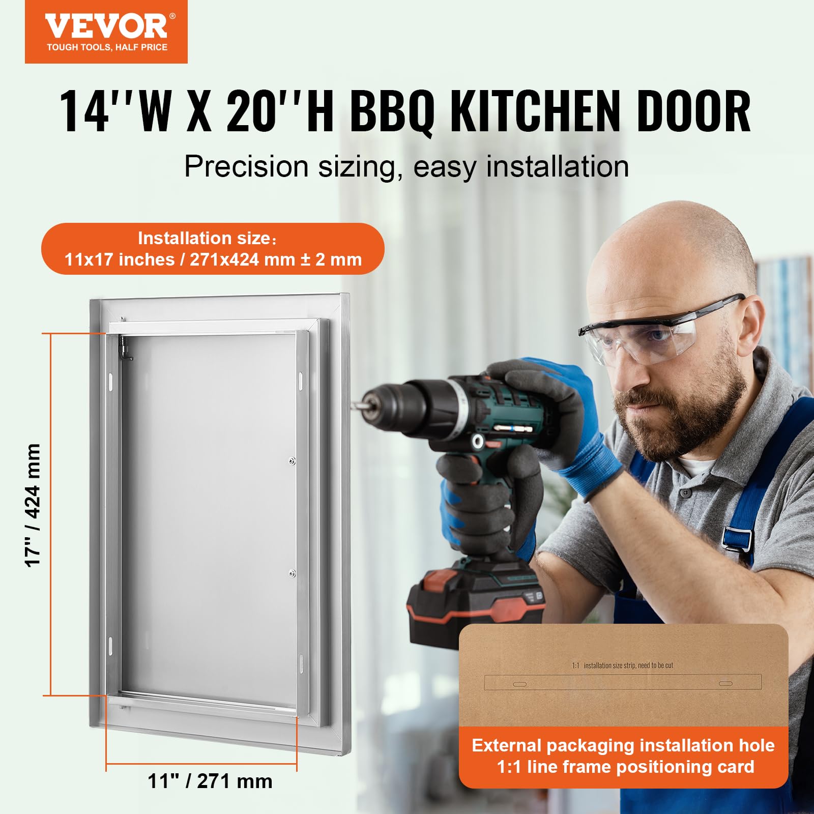 VEVOR BBQ Access Door, 355x508 mm Single Outdoor Kitchen Door, Stainless Steel Flush Mount Door, Wall Vertical Door with Handle, for BBQ Island,