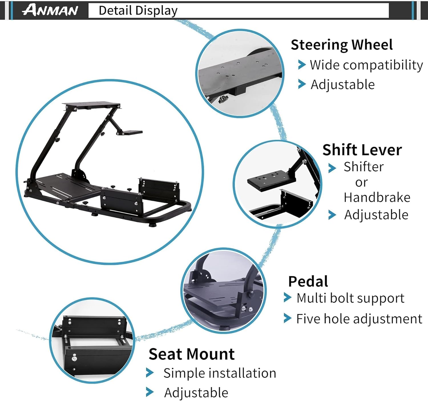 Anman Racing Wheel Stand, Adjustable Racing Simulator Cockpit,Driving Simulator Seat fit for G25 G27 G29 G920 NOT Include Wheel Shifter Pedals