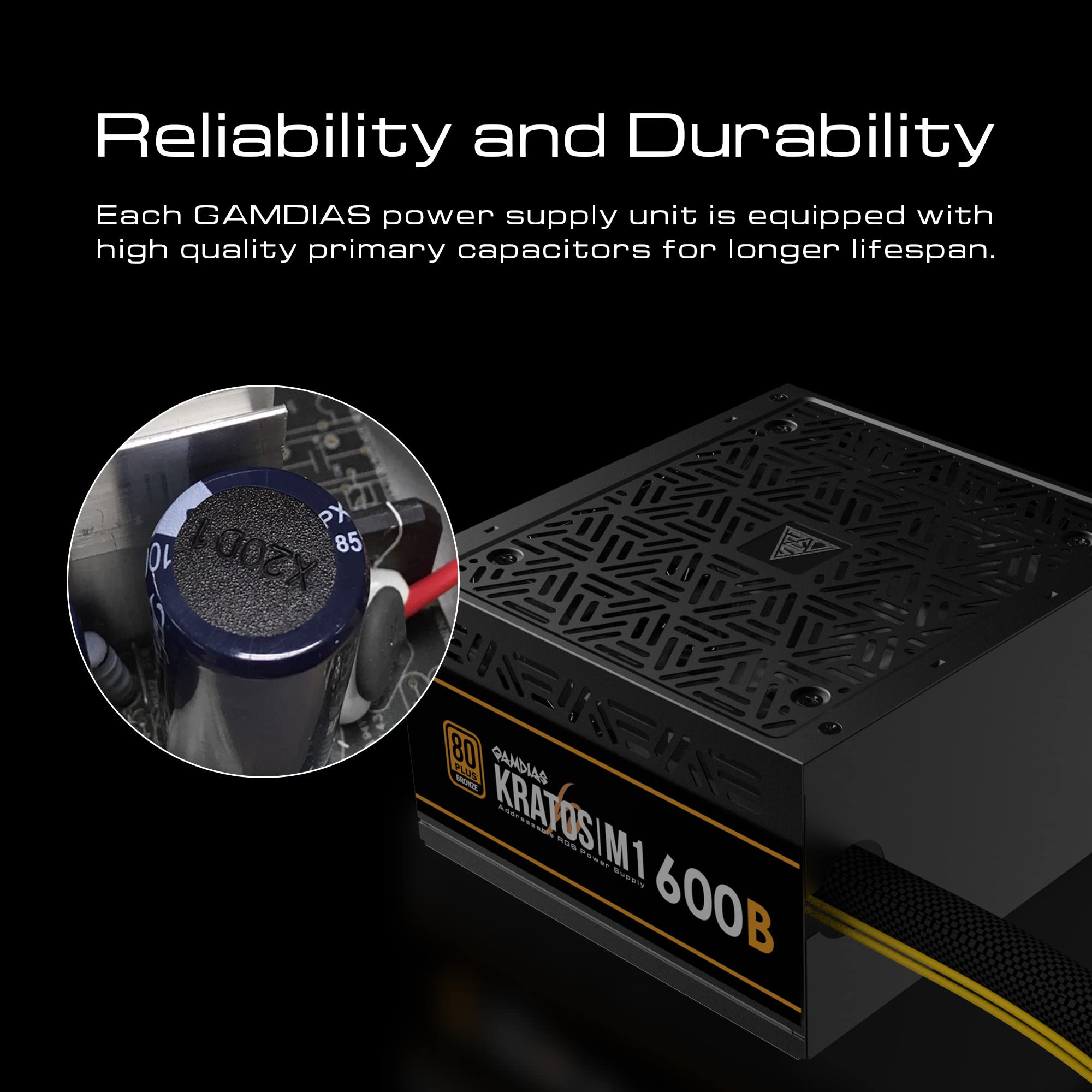 GAMDIAS 750W UK PSU Power Supply for ATX PC Computer, 80+ Plus Bronze, Non-Modular, MB Sync ARGB, Built-in 30 Light Effects, Low Noise PWM Fan, Black