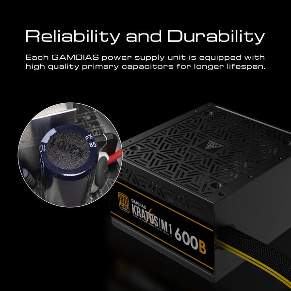 GAMDIAS 750W UK PSU Power Supply for ATX PC Computer, 80+ Plus Bronze, Non-Modular, MB Sync ARGB, Built-in 30 Light Effects, Low Noise PWM Fan, Black