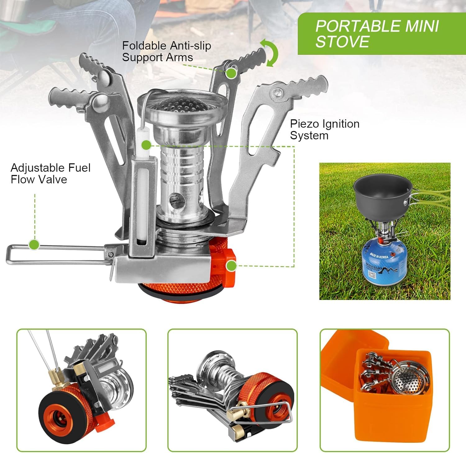 AUTOPkio Camping Cooking Set, Outdoor Camping Pans Pots and Stove - Non Stick Folding Cookware Kit for BBQ Picnic Hiking Backpacking Travel 1-2 Person Use