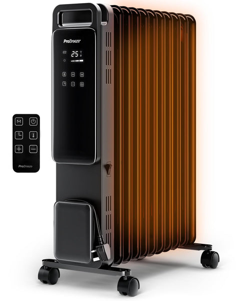 Pro Breeze Smart 2500W 11 Fin Oil Filled Radiator with Digital Display and WiFi Smart App, Thermostat, 24Hr Timer, 3 Heat Modes, Child Lock, Overheat & Tip-Over Protection Oil heater for Home - Black