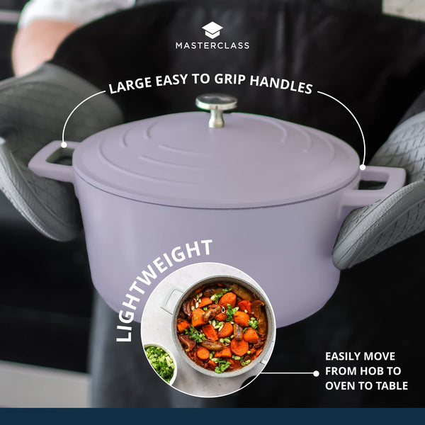 MasterClass Casserole Dish With Lid, Medium 4L/24 cm, Lightweight Cast Aluminium, Induction Hob And Oven Safe, Black