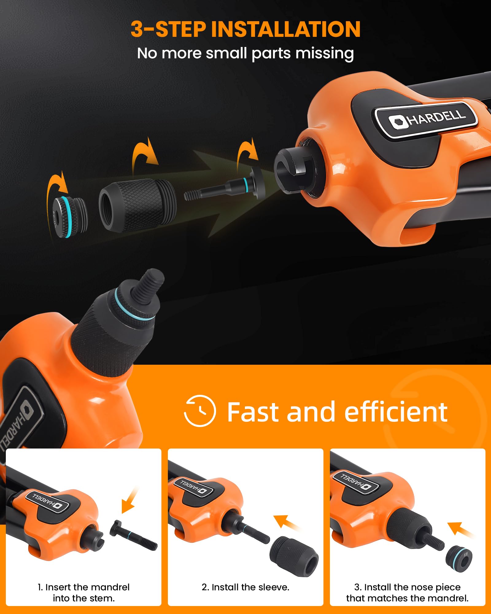 HARDELL Rivet Nut Tool, 14" Rivnut Tool with 100 Pcs Rivet Nuts and 7 Metric & Inch Mandrels M6 M8 M10, 1/4-20, 5/16-18, 3/8-16, 10-24 and Rugged Carrying Case