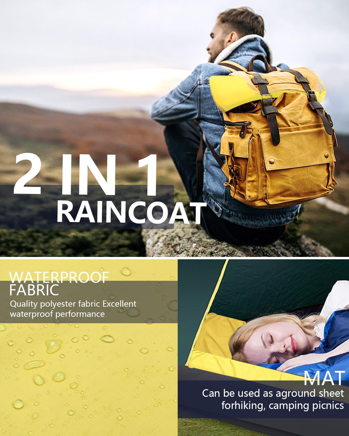 Victoper Waterproof Poncho Adult, Reusable Rain Poncho Adult Waterproof Poncho Waterproof Adult Lightweight Waterproof Raincoat for Outdoor Hiking Camping Cycling Traveling