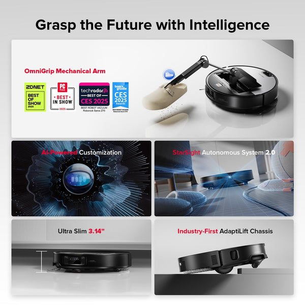 roborock Saros Z70 Robot Vacuum and Mop, OmniGrip Mechanical Arm, AI-Powered, 22,000Pa, 3.14'' Ultra Slim, FlexiArm Riser Technology, AdaptiLift Chassis, Obstacle Avoidance, Multifunctional Dock 4.0