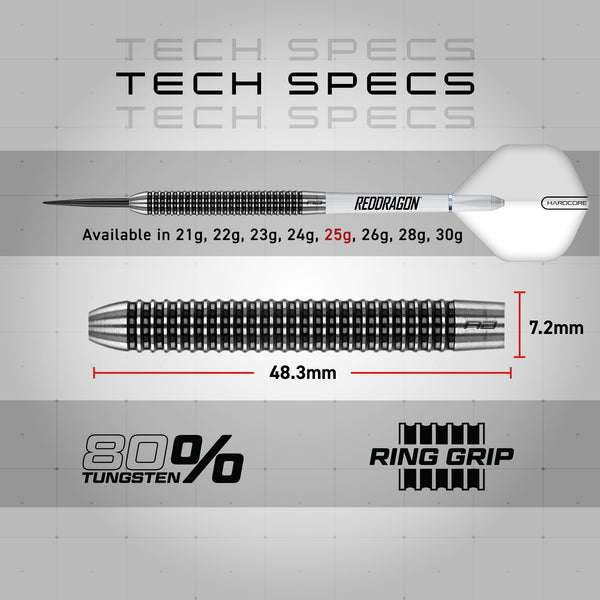 RED DRAGON Pegasus Professional Tungsten Steeltip Darts Set Available in 21, 23, 24, 25, 26, 28, 30 Gram with Flights, Stems (Shafts) and Wallet