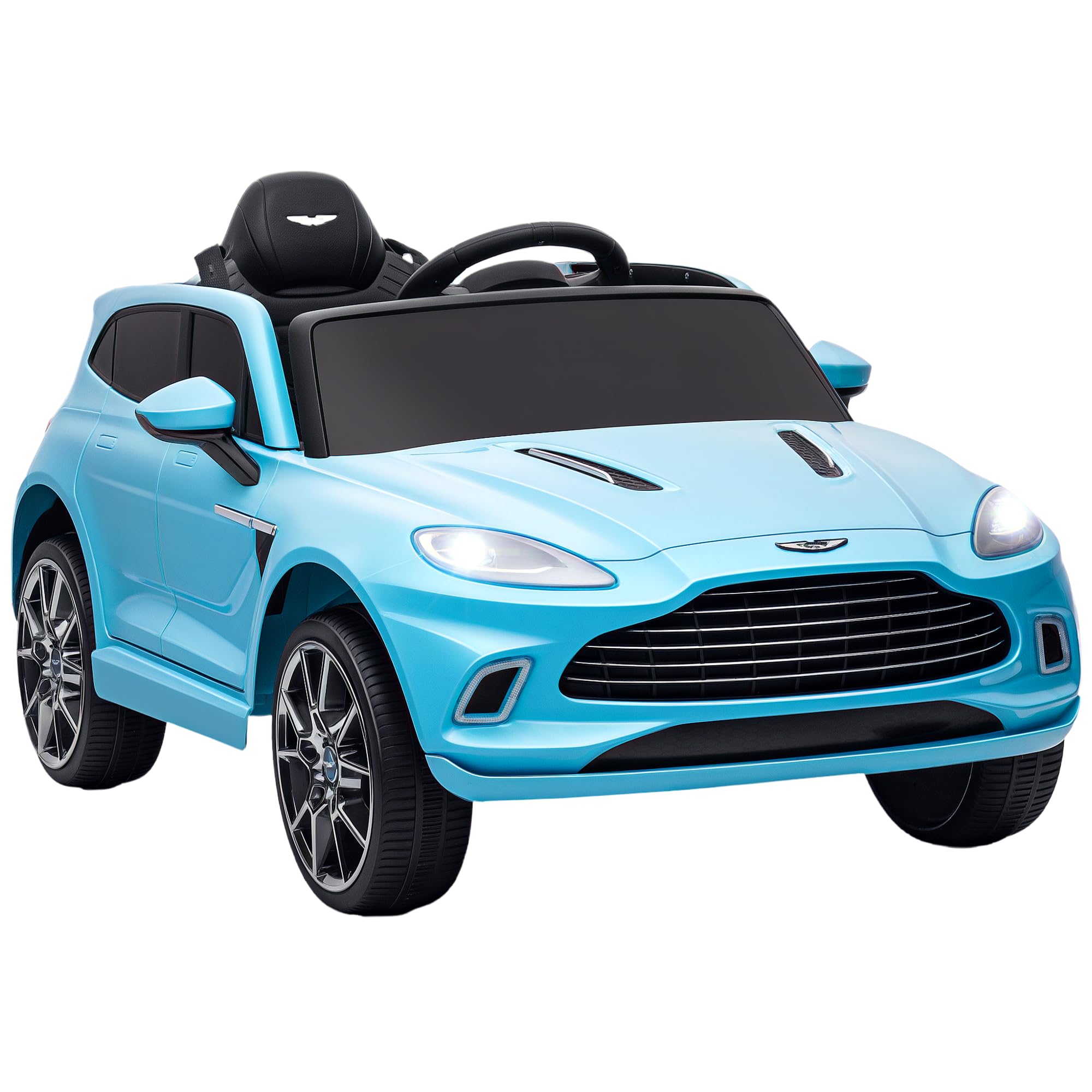 AIYAPLAY 12V Kids Electric Car, Aston Martin DBX Licensed Kids Ride on Car with Remote Control, 4 Suspension Wheels, LED Lights, Music, Horn, Slow Start, for Ages 3-6 Years, Blue