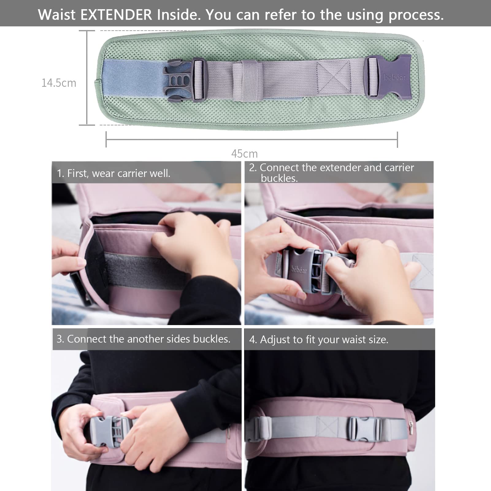 Bebamour Baby Carrier Newborn to Toddler Baby Carrier Hipseat 0-36Months with Head Hood, 3 PCS Teething Pads, Waist Extender, Grey