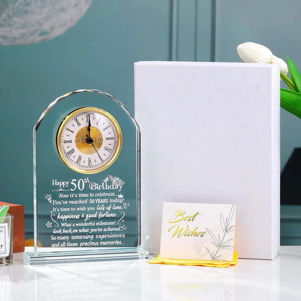 50th Birthday Quartz Clock Gifts for Women Ladies, Happy 50th Birthday Glass Keepsake Ornament Presents for Men Turning 50 Years Old