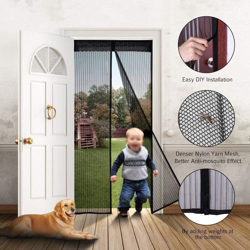EXTSUD Magnetic Fly Screen Door Keep Insects Out Mosquito Door Screen Easy to Install without Drilling Top-to-Bottom Seal Automatically for Balcony Sliding Living Room Children's Room, 90x210 cm