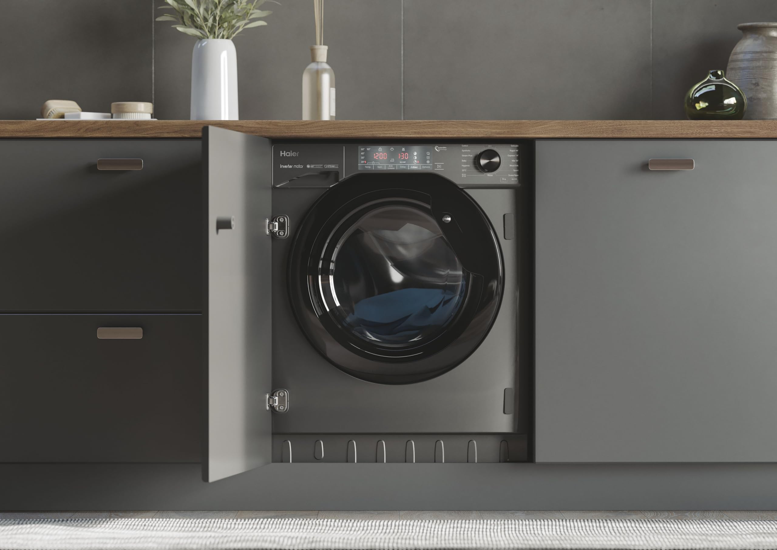 Haier HWQ90B416FWB-UK 9kg Integrated Washing Machine, A Rated, White & Black